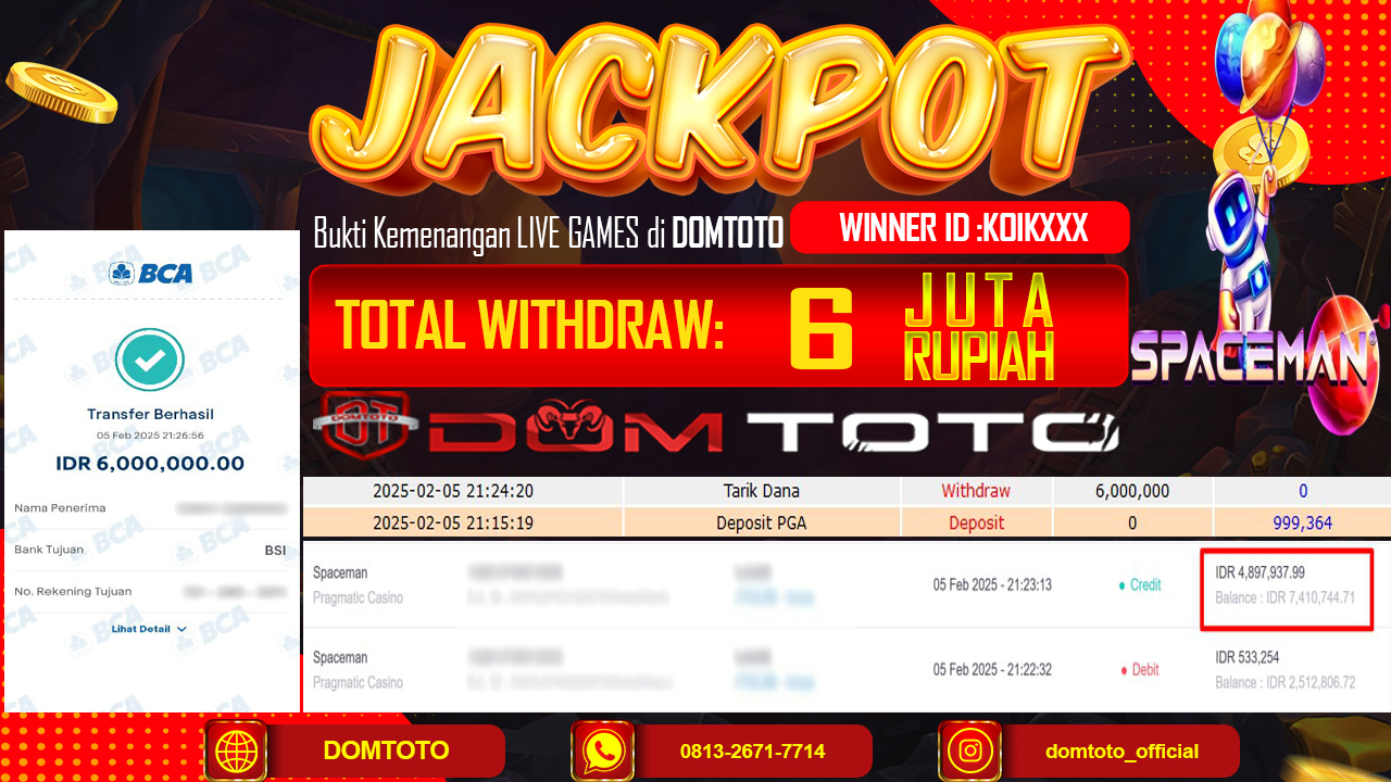 JACKPOT LIVEGAMES SPACEMAN 5 FEBRUARI 2025